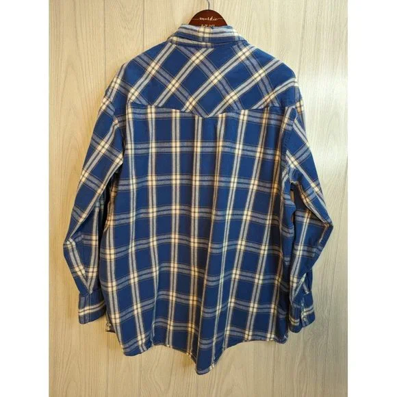 Ely Cattleman Blue White Plaid Pearl Snap shirt Tall Man 2XLT Long Sleeve - Picture 2 of 6